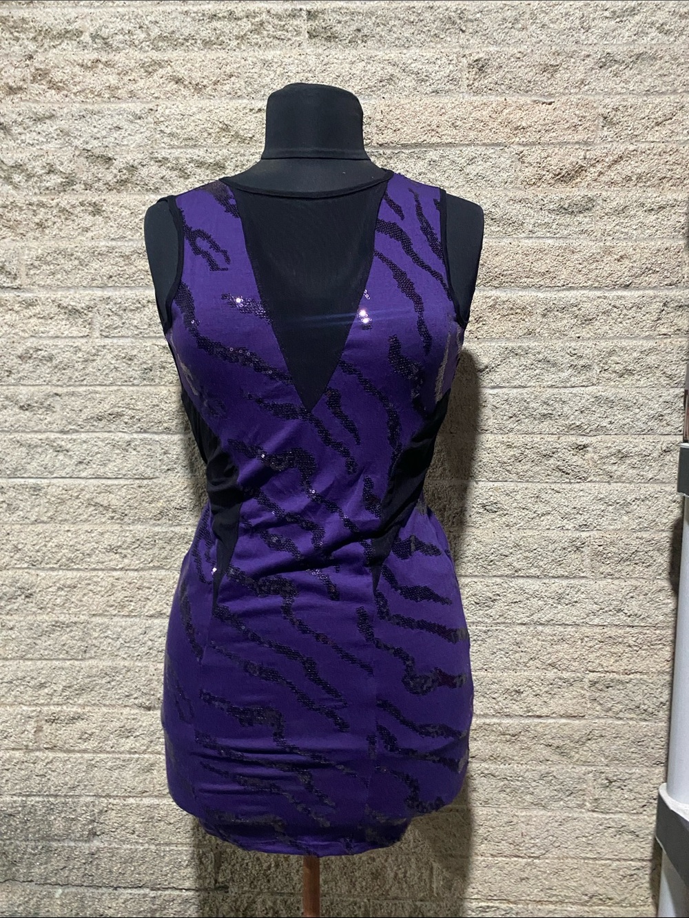 Purple Sequin Zebra-Print Mini Dress